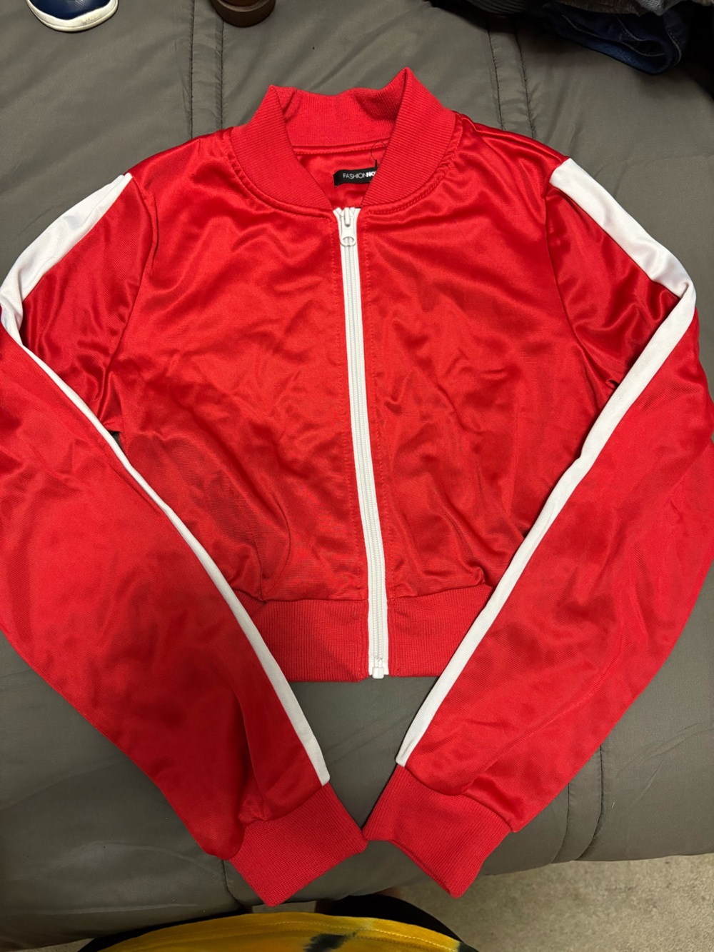 Women’s XS Fashion Nova Red Zip-Up Jacket with White Zipper